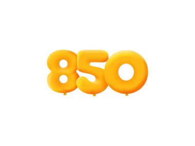 Turuncu 3D numara 850. Gerçekçi 3 boyutlu helyum turuncu balonları. Kupon illüstrasyon tasarımı 