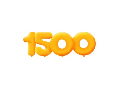 Turuncu 3D numara 1500. Gerçekçi 3 boyutlu helyum turuncu balonları. Kupon illüstrasyon tasarımı 