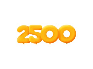 Turuncu 3D numara 2500. Gerçekçi 3 boyutlu helyum turuncu balonları. Kupon illüstrasyon tasarımı 