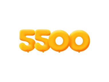 Turuncu 3D numara 5500. Gerçekçi 3 boyutlu helyum turuncu balonları. Kupon illüstrasyon tasarımı 