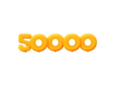 Turuncu 3D numara 50000. Gerçekçi 3 boyutlu helyum turuncu balonları. Kupon illüstrasyon tasarımı 