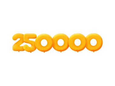 Turuncu 3D numara 250000. Gerçekçi 3 boyutlu helyum turuncu balonları. Kupon illüstrasyon tasarımı 