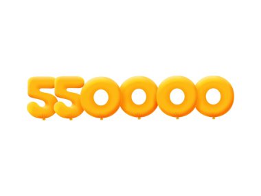Turuncu 3D numara 550000. Gerçekçi 3 boyutlu helyum turuncu balonları. Kupon illüstrasyon tasarımı 