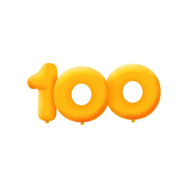 オレンジ3D番号100 現実的な3Dヘリウムオレンジの気球 クーポンイラストデザイン — ストックベクタ