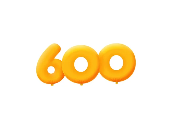 Naranja Número 600 Globos Realistas Helio Naranja Diseño Ilustración Cupón — Archivo Imágenes Vectoriales