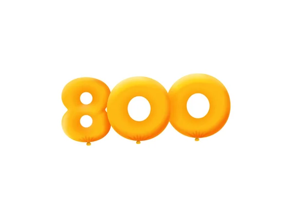 オレンジ色の3D番号800 現実的な3Dヘリウムオレンジの気球 クーポンイラストデザイン — ストックベクタ