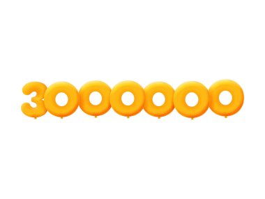 Turuncu 3D numara 3.000. Gerçekçi 3 boyutlu helyum turuncu balonları. Kupon illüstrasyon tasarımı 