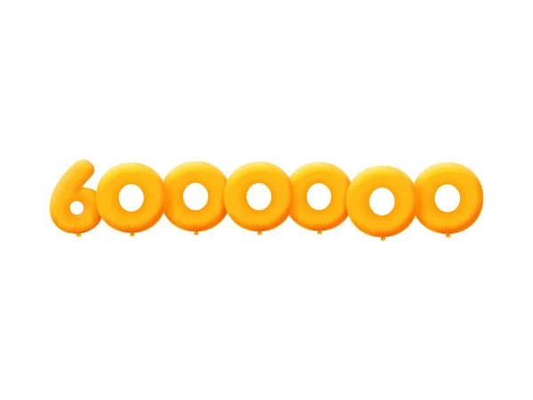 オレンジ色の3D番号6000000 現実的な3Dヘリウムオレンジの気球 クーポンイラストデザイン — ストックベクタ