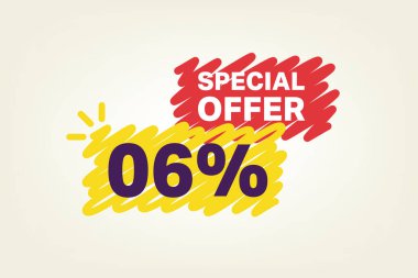 % 6 işaretli özel teklif pankartı, vektör illüstrasyonu