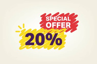 % 20 işaretli özel teklif pankartı, vektör illüstrasyonu