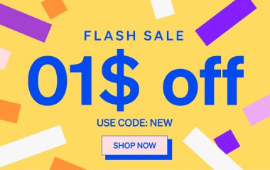 Bir dolar indirimli flaş satış afişi, vektör illüstrasyonu