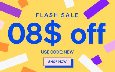 8 dolar indirimli flaş satış afişi, vektör illüstrasyonu