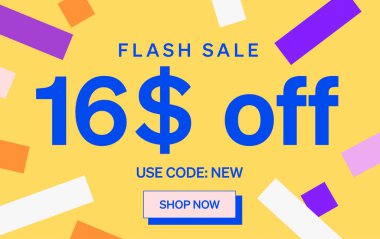 16 dolar indirimli flaş satış afişi, vektör illüstrasyonu