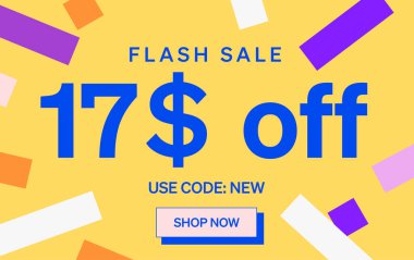 17 dolar indirimli flaş satış afişi, vektör illüstrasyonu