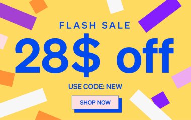 28 dolar indirimli flaş satış afişi, vektör illüstrasyonu