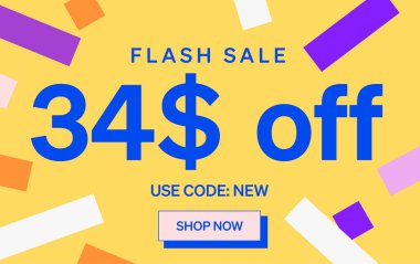 34 dolar indirimli flaş satış afişi, vektör illüstrasyonu