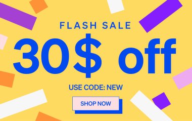 30 dolar indirimli flaş satış afişi, vektör illüstrasyonu