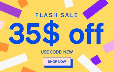 35 dolar indirimli flaş satış afişi, vektör illüstrasyonu