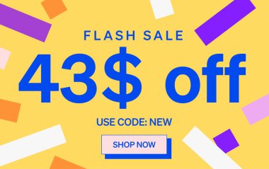 43 dolar indirimli flaş indirimli afiş, vektör illüstrasyonu