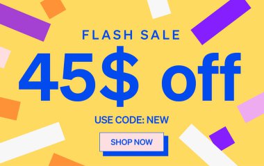 45 dolar indirimli flaş satış afişi, vektör illüstrasyonu