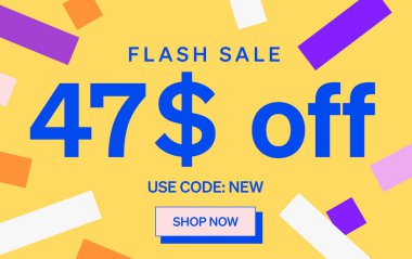 47 dolar indirimli flaş satış afişi, vektör illüstrasyonu