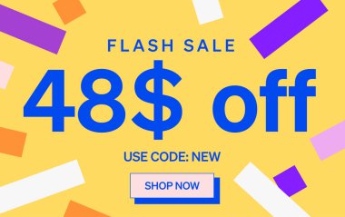 48 dolar indirimli flaş indirimli afiş, vektör illüstrasyonu