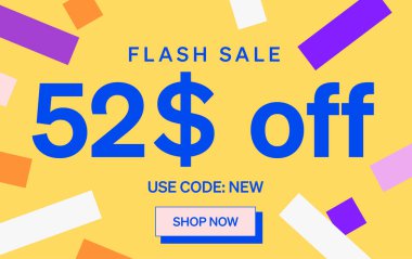 52 dolar indirimli flaş satış afişi, vektör illüstrasyonu