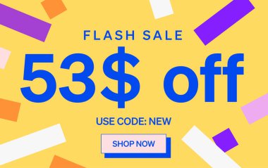 53 dolar indirimli flaş satış afişi, vektör illüstrasyonu