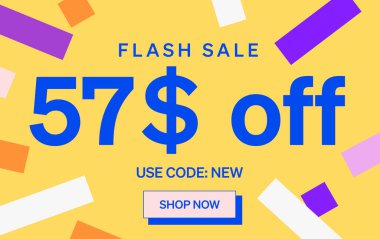 57 dolar indirimli flaş satış afişi, vektör illüstrasyonu