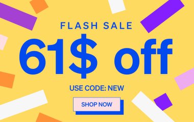 61 dolar indirimli flaş satış afişi, vektör illüstrasyonu