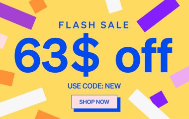 Altmış üç dolar indirimli flaş satış afişi, vektör illüstrasyonu