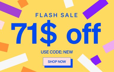 71 dolar indirimli flaş satış afişi, vektör illüstrasyonu