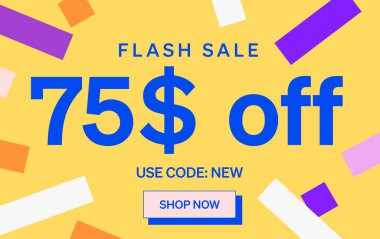 75 dolar indirimli flaş satış afişi, vektör illüstrasyonu