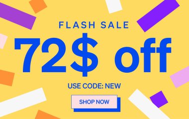 72 dolar indirimli flaş satış afişi, vektör illüstrasyonu