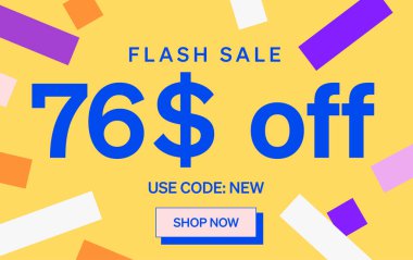 76 dolar indirimli flaş satış afişi, vektör illüstrasyonu