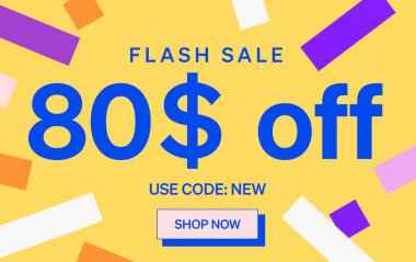 80 dolar indirimli flaş satış afişi, vektör illüstrasyonu