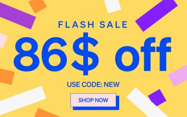 86 dolar indirimli flaş satış afişi, vektör illüstrasyonu