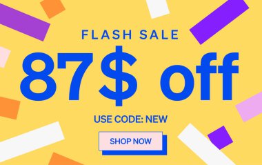 87 dolar indirimli flaş satış afişi, vektör illüstrasyonu
