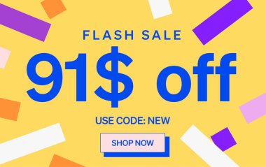 91 dolar indirimli flaş satış afişi, vektör illüstrasyonu