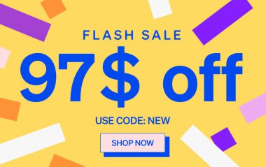 97 dolar indirimli flaş satış afişi, vektör illüstrasyonu