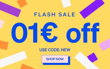 Flaş Satış afişi 1 Euro indirim tabelası, vektör illüstrasyonu