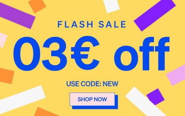 3 Euro indirimli flaş indirimli pankart, vektör illüstrasyonu