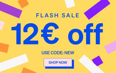 12 Euro indirimli flaş indirimli pankart, vektör illüstrasyonu