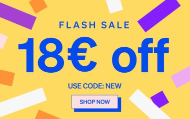 18 Euro indirimli flaş satış afişi, vektör illüstrasyonu