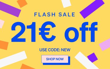 21 Euro indirimli flaş indirimli pankart, vektör illüstrasyonu