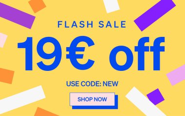 19 Euro indirimli flaş indirimli afiş, vektör illüstrasyonu