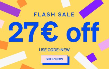 27 Euro indirimli flaş satış afişi, vektör illüstrasyonu