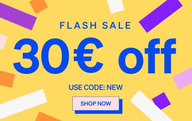 Flaş Satış afişi, 30 Euro indirim tabelası, vektör illüstrasyonu