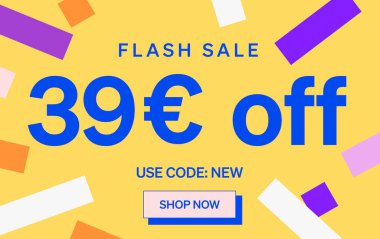 39 Euro indirimli flaş satış afişi, vektör illüstrasyonu