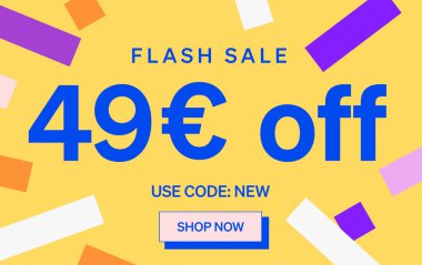 49 Euro indirimli flaş indirimli afiş, vektör illüstrasyonu